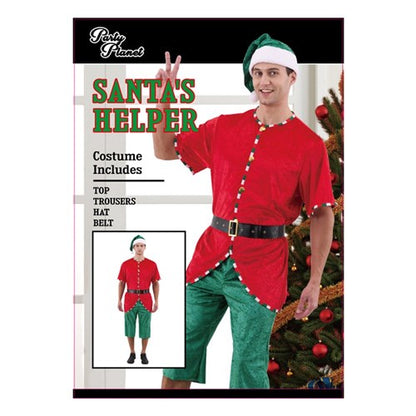 MEN'S SANTA'S HELPER ELF COSTUME-2A SIZES L & XL INCLUDES HAT, TOP, BELT, SHORTS