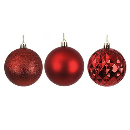 4PK 8CM RED SHATTERPROOF BAUBLES IN PVC TUBE & BLACK PDQ