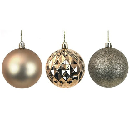 4PK 8CM GOLD SHATTERPROOF BAUBLE IN PVC TUBE & BLACK PDQ