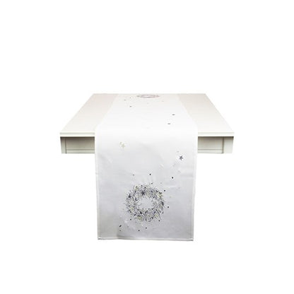 40X173CM WREATH EMBROIDERED TABLE RUNNER - WHITE
