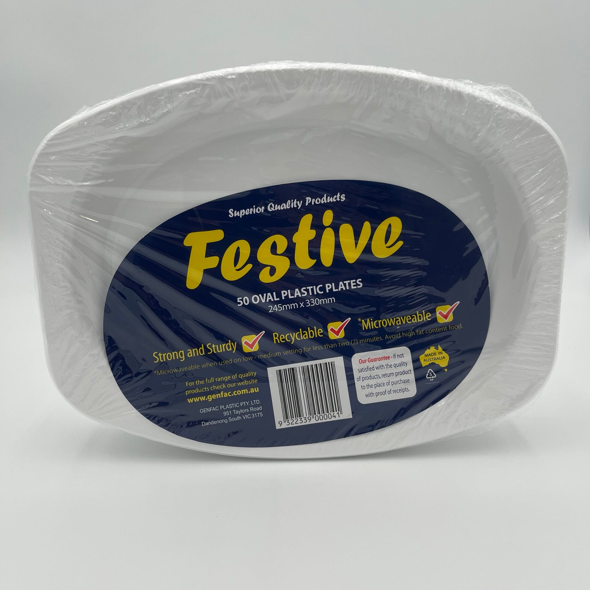 50 Pk White Oval Plastic Plates (245x330mm) image 0