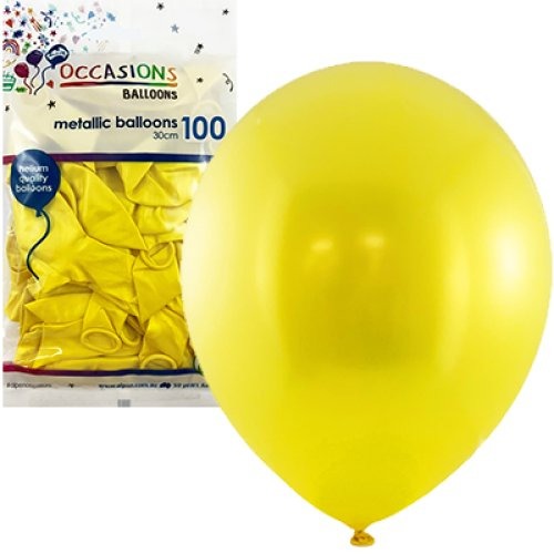 Metallic 30cm Latex Balloons 100pk - Yellow image 0