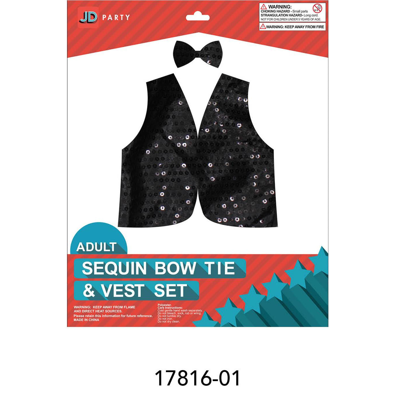 Adult Sequin Bow Tie &amp; Vest Set (Black) image 0