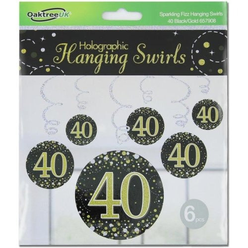 Sparkling Fizz Black & Gold Hanging Swirl #40 Pk6 image 0