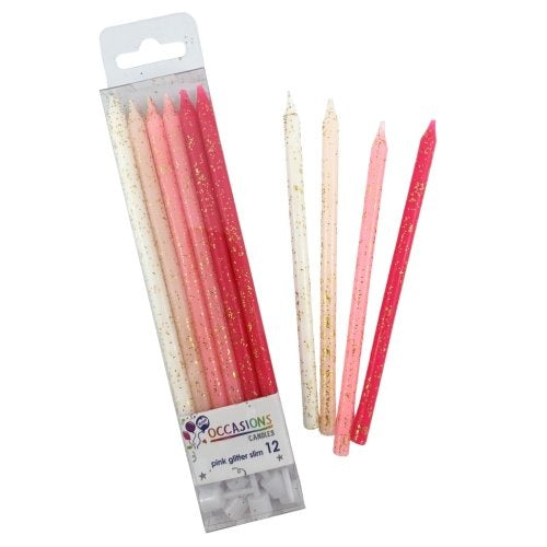CANDLE SLIM 120MM GLITTER PINK image 0
