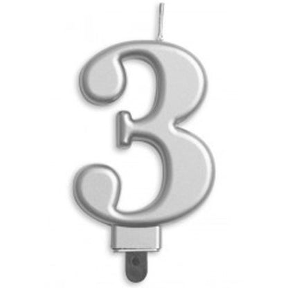 CANDLE NUMERAL JUMBO SILVER #3 image 0