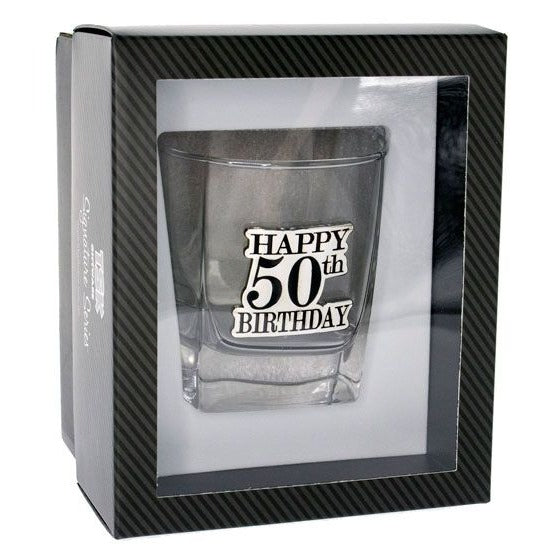 HAPPY 50TH BADGE SCOTCH GIFT BOX image 0