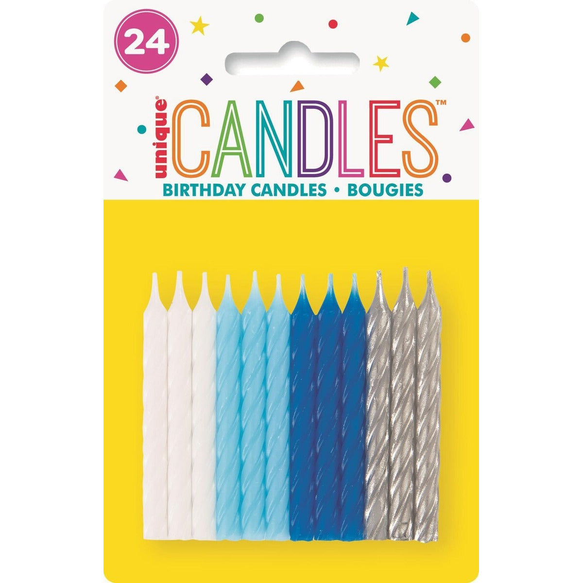 24 SPIRAL CANDLES - Blue/White/Silver image 0