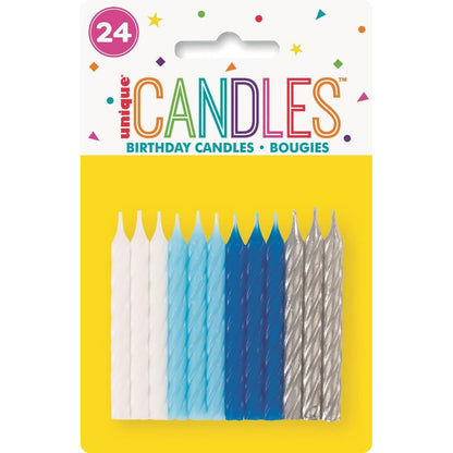 24 SPIRAL CANDLES - Blue/White/Silver image 0