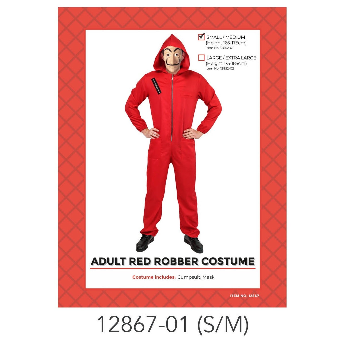 Adult Red Robber Costume (S/M) ADD MASK image 0