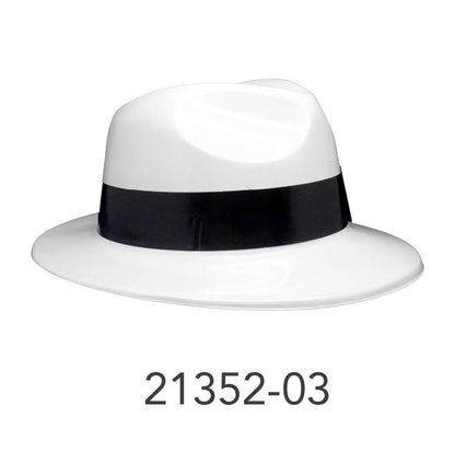 Plastic Gangster Hat (White With Black Ribbon) image 0