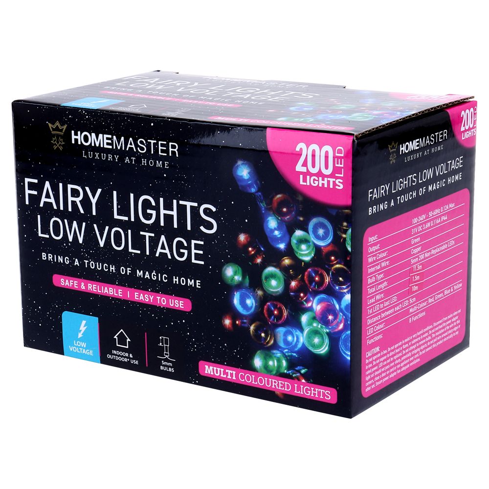 Fairy Light Low Voltage 200LED 11.5m Total Length Multi Colour 8 Function image 0