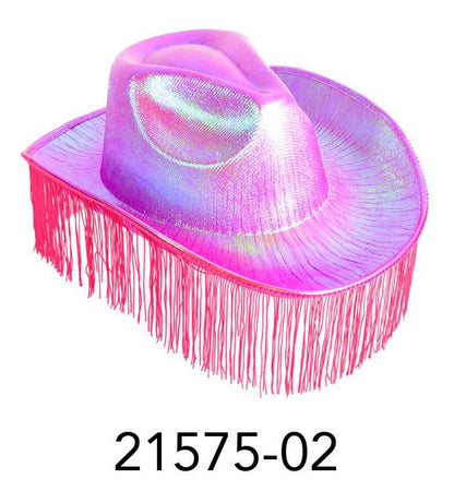 Metallic cowboy hat with fringing (Hot Pink) image 0