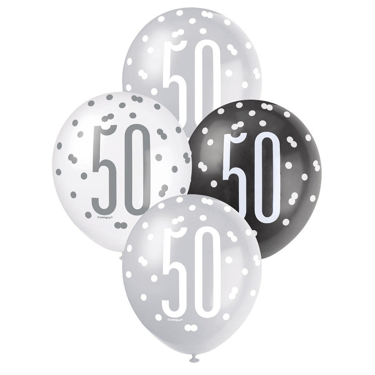 Black, Silver & White Assorted 30cm Latex Balloons - 50 image 0