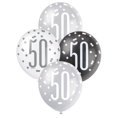 Black, Silver & White Assorted 30cm Latex Balloons - 50 image 0