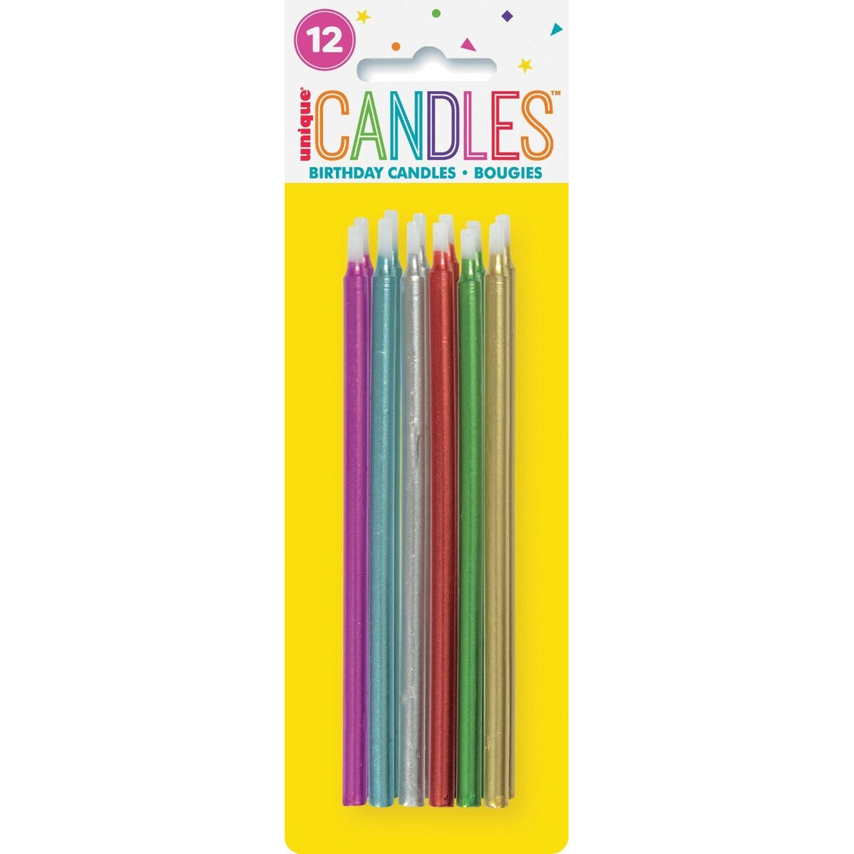 12 METALLIC ASSORTED CANDLES - 5" image 0