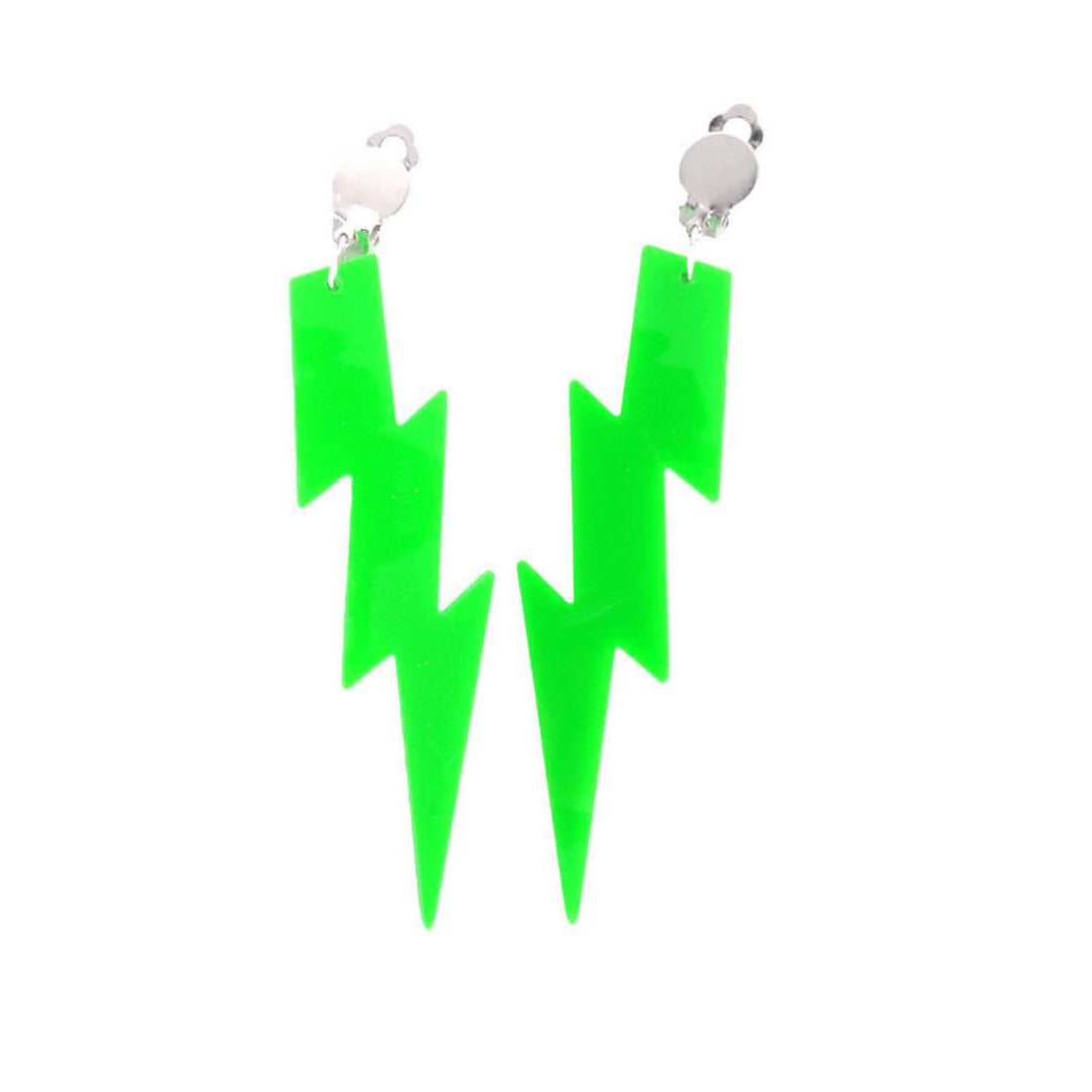 80S Lightning Earrings clip on (Green) image 0