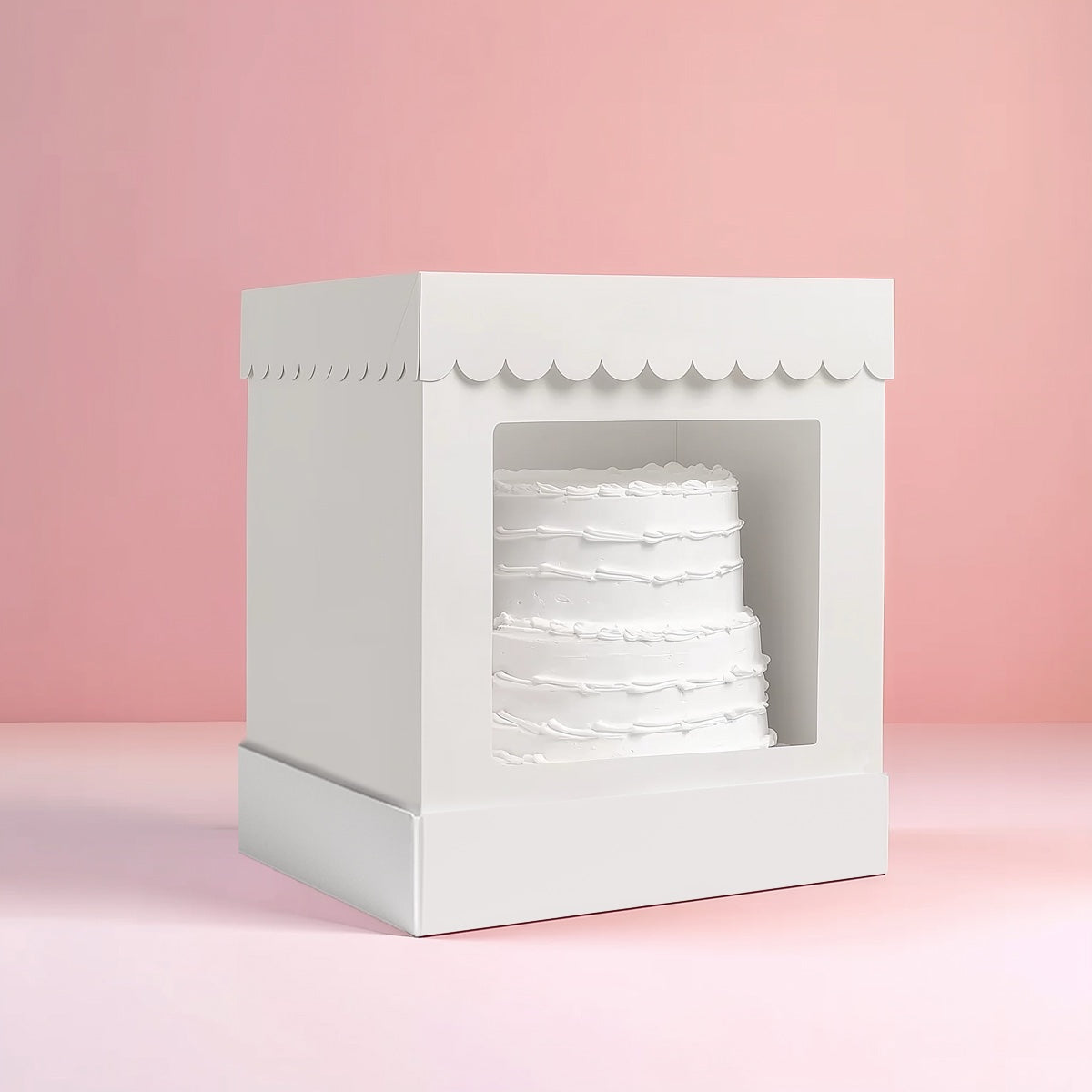 10â€ x 10â€ x 12â€ Tall Scalloped Cake Box - White image 0