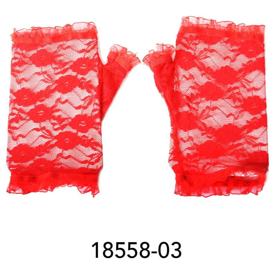 Fingerless Lace Gloves(S) (Red) image 0