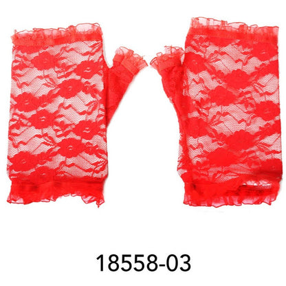 Fingerless Lace Gloves(S) (Red) image 0