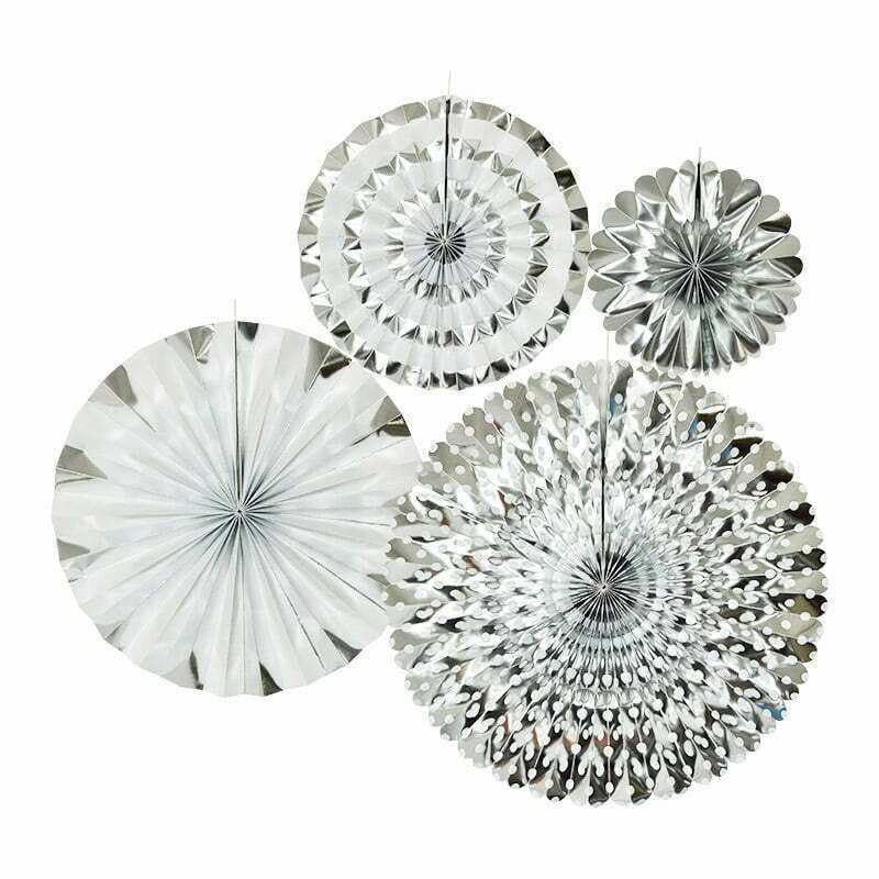 4 Silver Paper Fan Set image 0