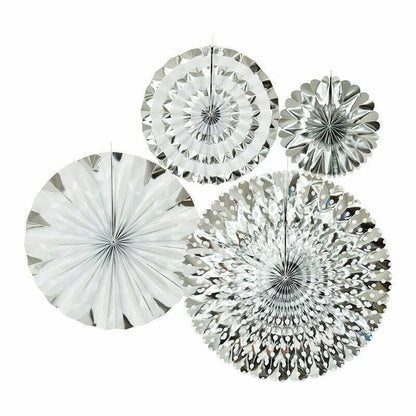 4 Silver Paper Fan Set image 0