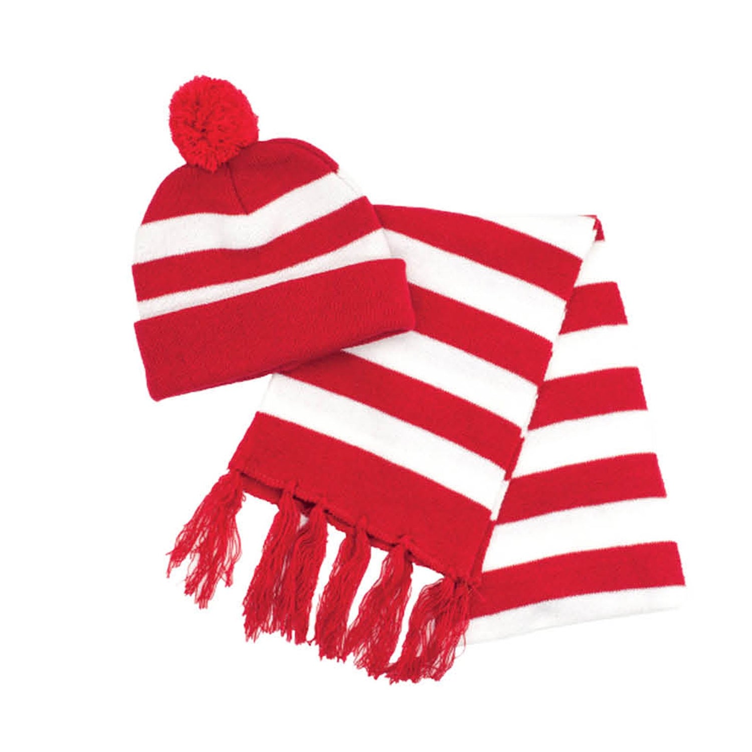 Red & White Beanie & Scarf Set image 0