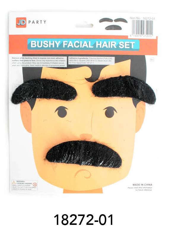 Furry Eyebrows and moustache set Black image 0