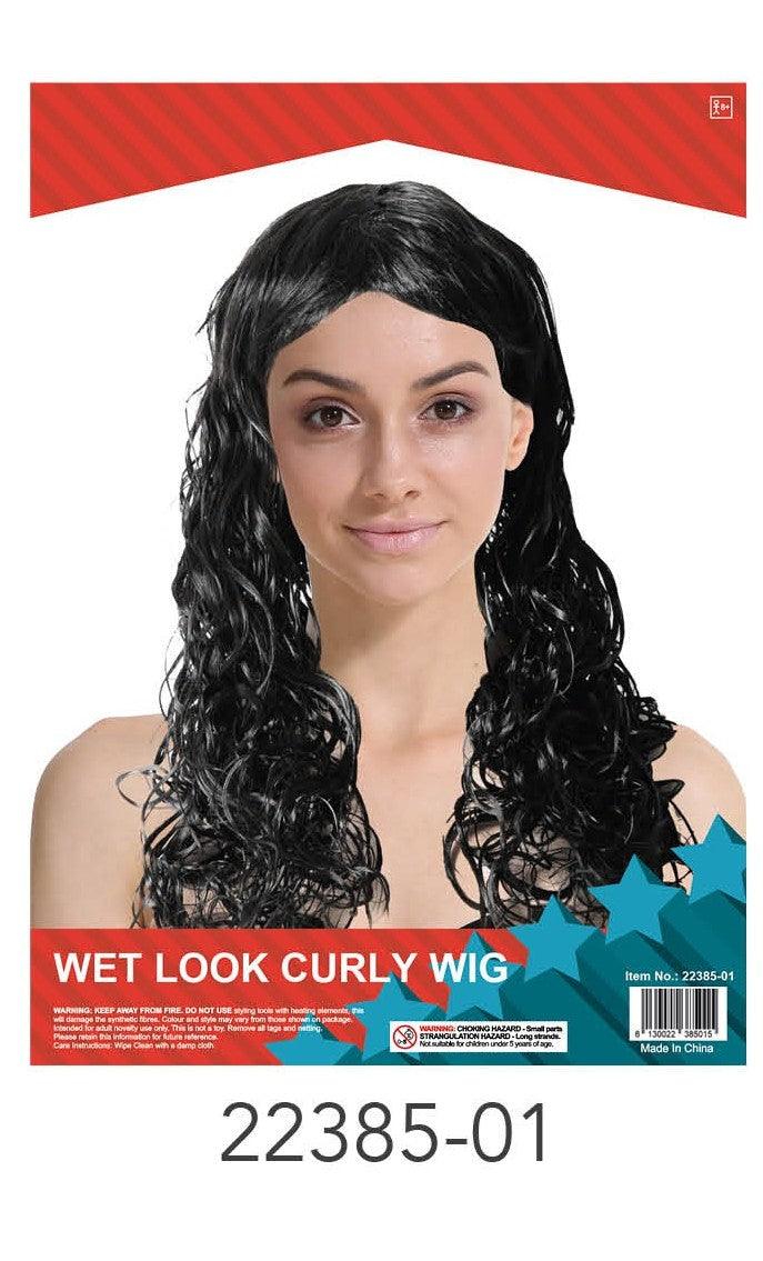 Wet look Curly Wig (Black) image 0