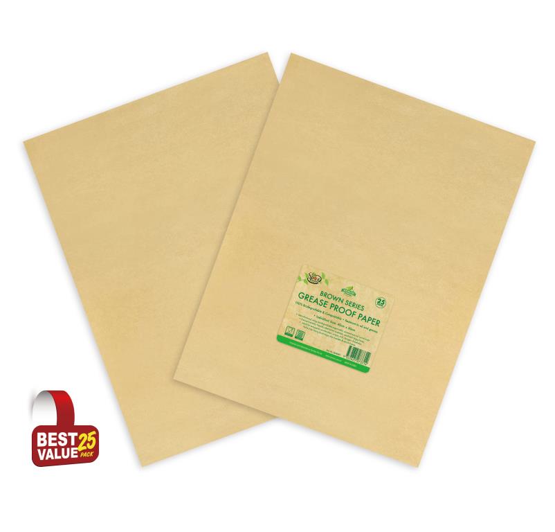 25PK 100% Biodegradable Brown Series Grease Proof Paper - 30CM x 40CM image 0