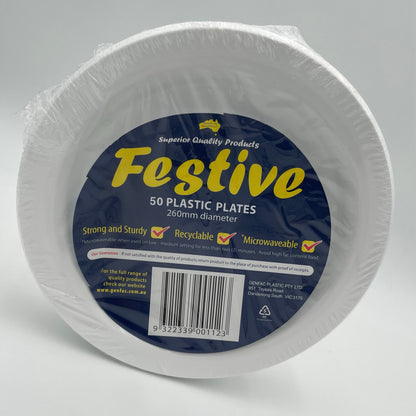 50 Pk White Plastic Luncheon Plates (180mm) image 0