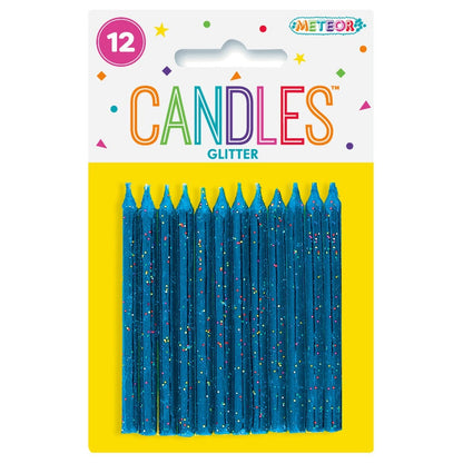 12 GLITTER CANDLES - BLUE image 0