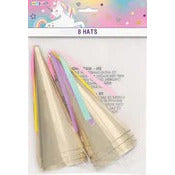 8 UNICORN GOLD HORN PARTY HATS image 0