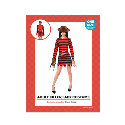 Adult Red Black Stripe Killer Lady Costume image 0