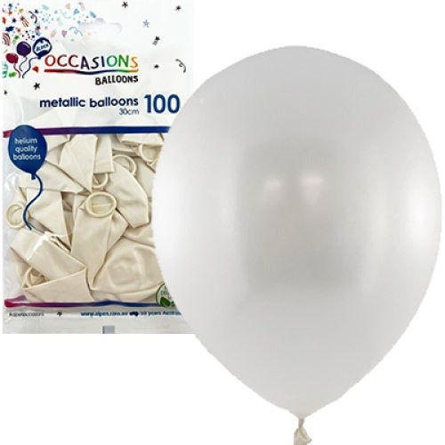 Metallic 30cm Latex Balloons 100pk - White image 0