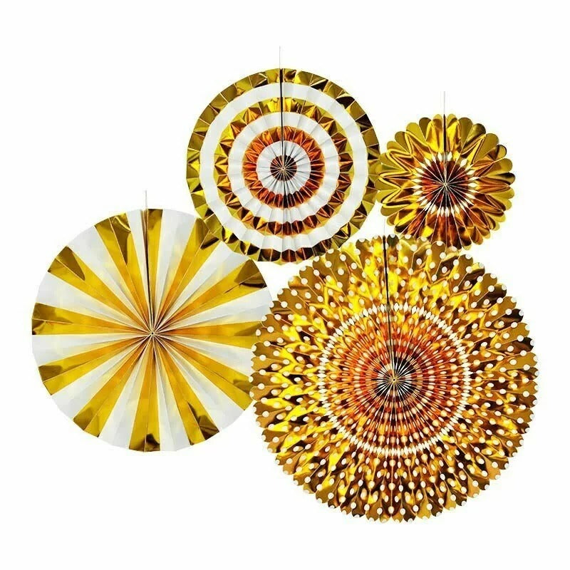 4 Gold Paper Fan Set image 0