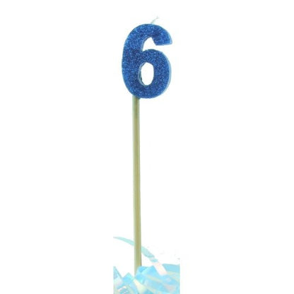 CANDLE BLUE GLITTER LONG STICK #6 image 0