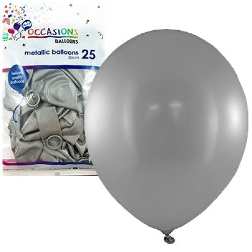 Metallic 30cm Latex Balloons 25pk - Silver image 0