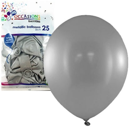 Metallic 30cm Latex Balloons 25pk - Silver image 0