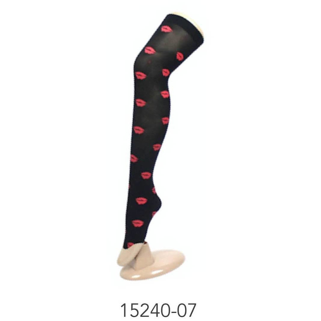 Stocking with Pattern (Black with red lips) image 0