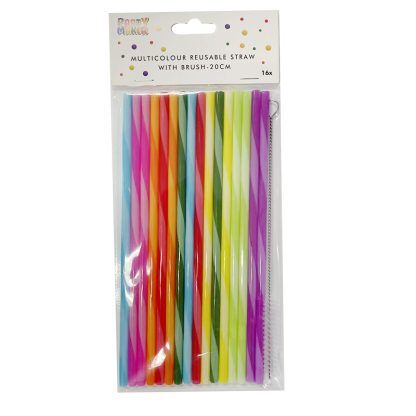 Multicolour Reusable Straws with Brush 16pk image 0