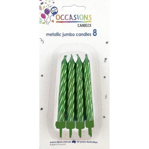 CANDLE JUMBO METALLIC GREEN 8 WITH HOLDERS image 0