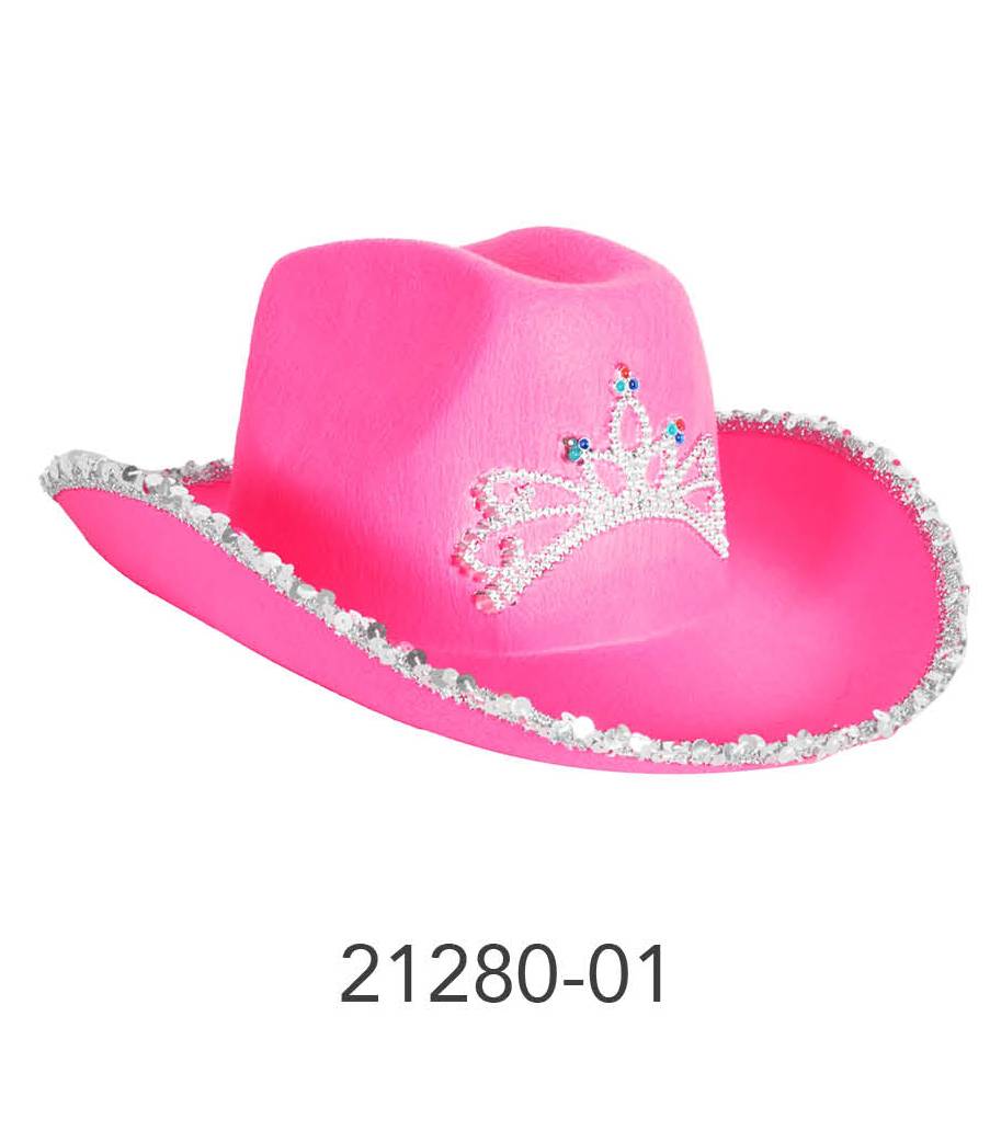 Sequin Rim Cowboy Hat with Tiara (Hot Pink) image 0