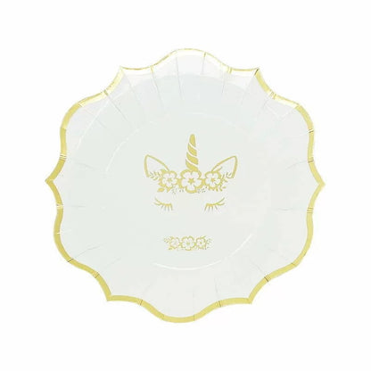 6 Gold Foil Unicorn Paper Plates image 0