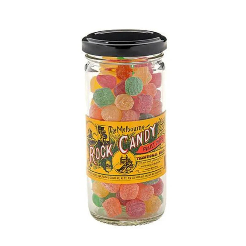 The Melbourne Rock Candy Fruit Drops Glass Jar 170g