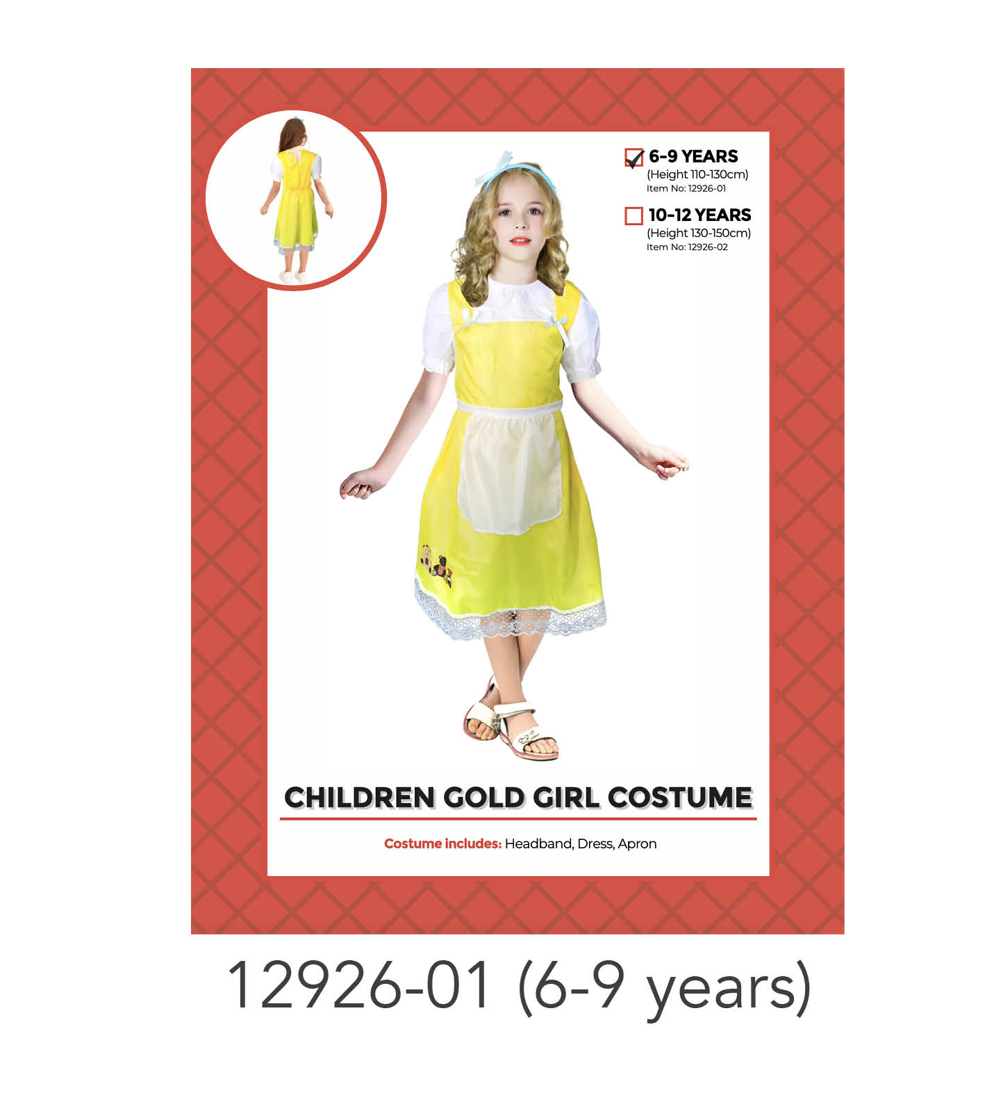 Children Gold Girl Costume 6-9
