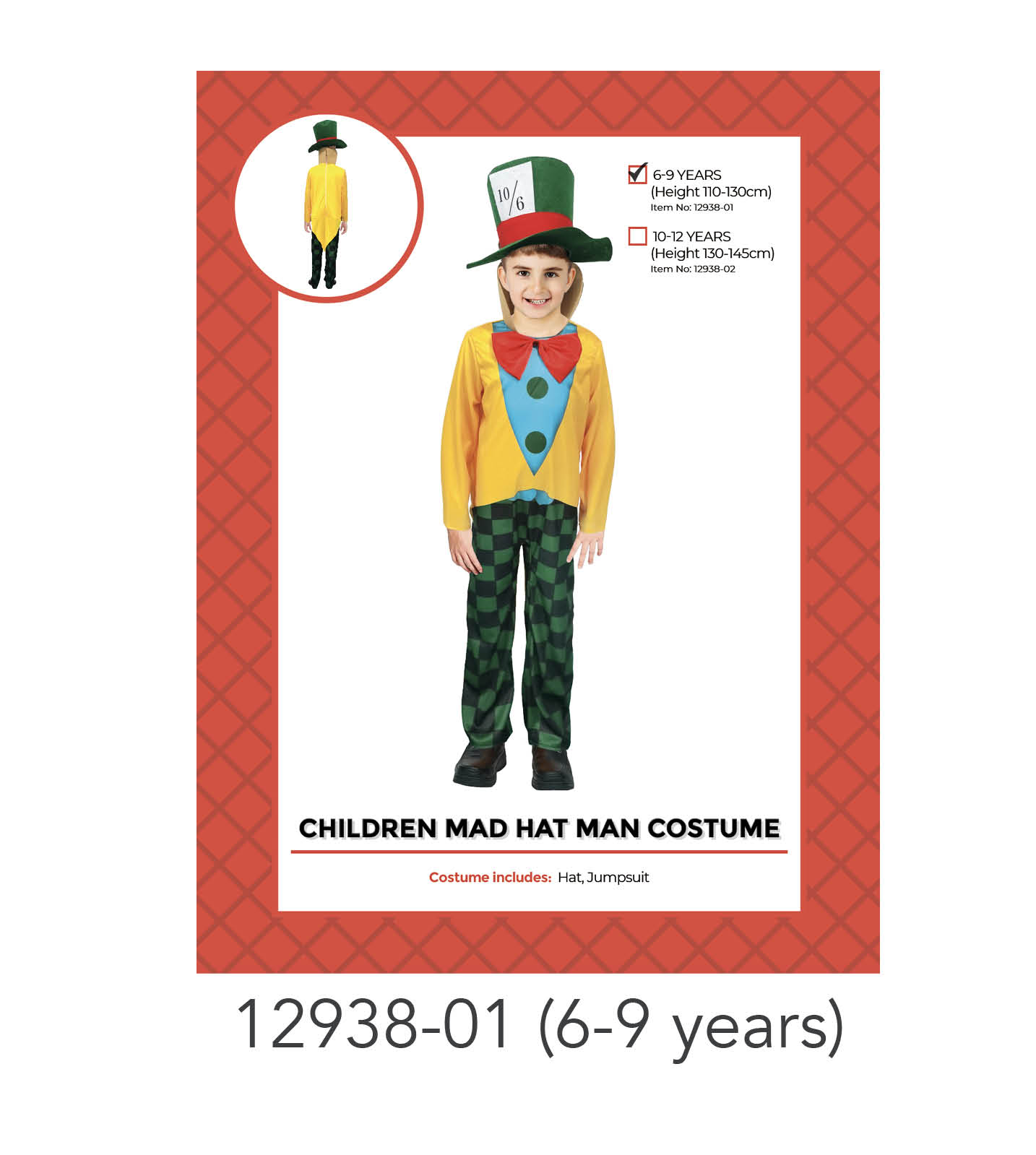 Children Crazy Hat Man Costume 6-9 