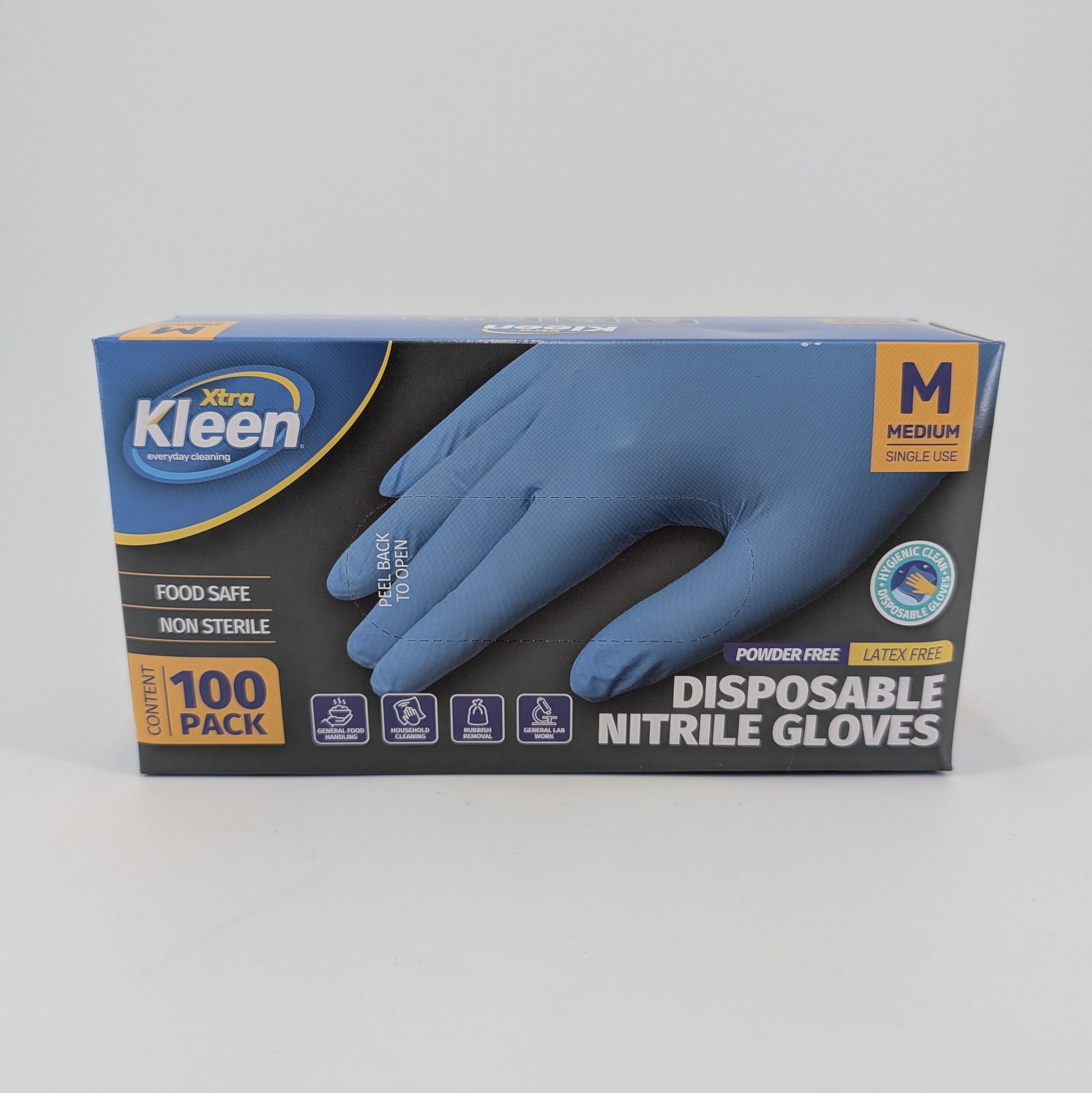 Gloves Powder Free Disposable - Nitrile - Blue - Medium 100pk (Length 240mm x Palm Width 95mm x Thickness 0.10mm)